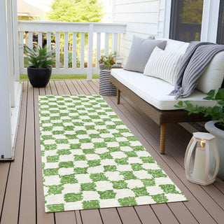 Piper Looms Chantille Geometric ACN1958 Green Machine Washable Area Rug Runner Outdoor Lifestyle Image Feature