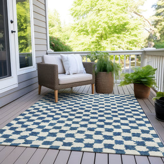 Piper Looms Chantille Geometric ACN1958 Navy Machine Washable Area Rug Outdoor Lifestyle Image Feature