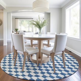 Piper Looms Chantille Geometric ACN1958 Navy Machine Washable Area Rug Round Lifestyle Image Feature