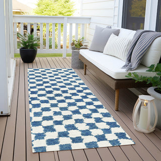 Piper Looms Chantille Geometric ACN1958 Navy Machine Washable Area Rug Runner Outdoor Lifestyle Image Feature