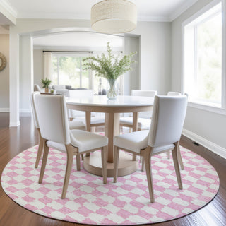 Piper Looms Chantille Geometric ACN1958 Pink Machine Washable Area Rug Round Lifestyle Image Feature