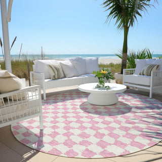 Piper Looms Chantille Geometric ACN1958 Pink Machine Washable Area Rug Round Outdoor Lifestyle Image Feature