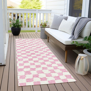 Piper Looms Chantille Geometric ACN1958 Pink Machine Washable Area Rug Runner Outdoor Lifestyle Image Feature