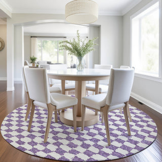 Piper Looms Chantille Geometric ACN1958 Purple Machine Washable Area Rug Round Lifestyle Image Feature