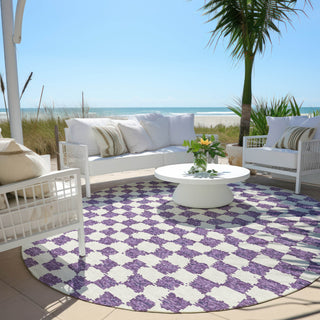 Piper Looms Chantille Geometric ACN1958 Purple Machine Washable Area Rug Round Outdoor Lifestyle Image Feature