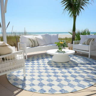 Piper Looms Chantille Geometric ACN1958 Sky Machine Washable Area Rug Round Outdoor Lifestyle Image Feature