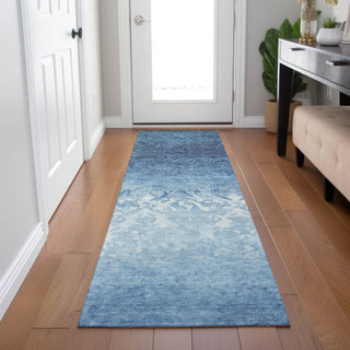 Piper Looms Chantille Damask ACN1959 Denim Machine Washable Area Rug Runner Lifestyle Image Feature