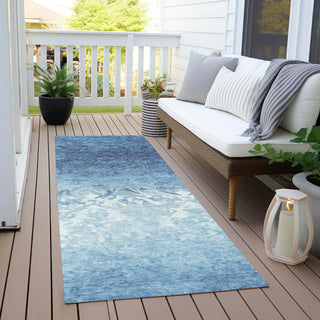 Piper Looms Chantille Damask ACN1959 Denim Machine Washable Area Rug Runner Outdoor Lifestyle Image Feature