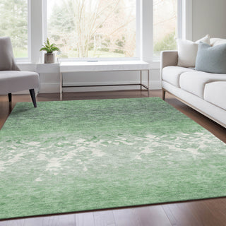 Piper Looms Chantille Damask ACN1959 Green Machine Washable Area Rug Lifestyle Image Feature