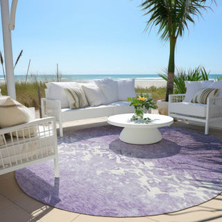 Piper Looms Chantille Damask ACN1959 Purple Machine Washable Area Rug Round Outdoor Lifestyle Image Feature