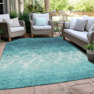 Piper Looms Chantille Damask ACN1959 Teal Machine Washable Area Rug Outdoor Lifestyle Image Feature