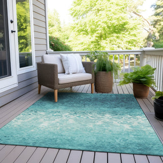 Piper Looms Chantille Damask ACN1959 Teal Machine Washable Area Rug Outdoor Lifestyle Image Feature