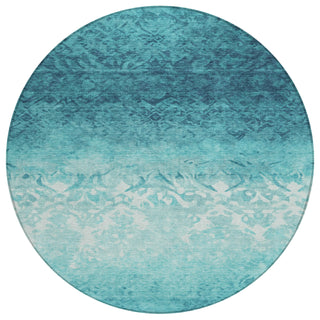Piper Looms Chantille Damask ACN1959 Teal Machine Washable Area Rug Round Main Image