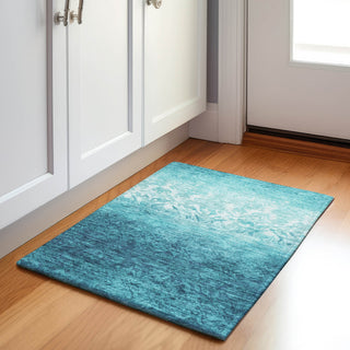 Piper Looms Chantille Damask ACN1959 Teal Machine Washable Area Rug Scatter Lifestyle Image Feature