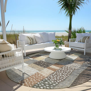 Piper Looms Chantille Geometric ACN1960 Brown Machine Washable Area Rug Round Outdoor Lifestyle Image Feature