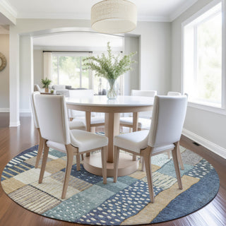 Piper Looms Chantille Geometric ACN1960 Navy Machine Washable Area Rug Round Lifestyle Image Feature