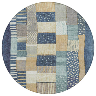 Piper Looms Chantille Geometric ACN1960 Navy Machine Washable Area Rug Round Main Image