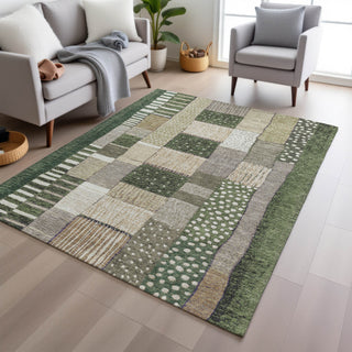 Piper Looms Chantille Geometric ACN1960 Olive Machine Washable Area Rug Lifestyle Image Feature