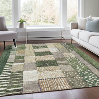 Piper Looms Chantille Geometric ACN1960 Olive Machine Washable Area Rug Lifestyle Image Feature