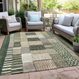 Piper Looms Chantille Geometric ACN1960 Olive Machine Washable Area Rug Outdoor Lifestyle Image Feature