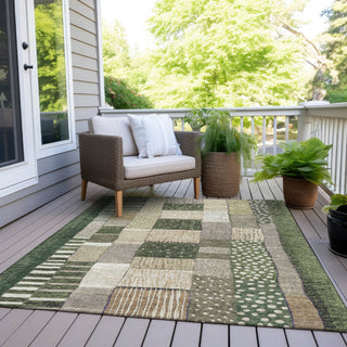 Piper Looms Chantille Geometric ACN1960 Olive Machine Washable Area Rug Outdoor Lifestyle Image Feature