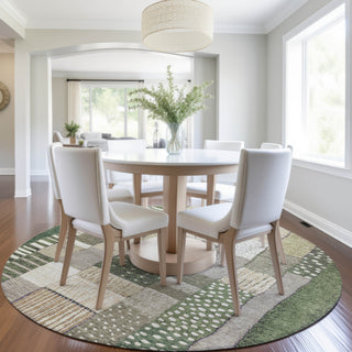 Piper Looms Chantille Geometric ACN1960 Olive Machine Washable Area Rug Round Lifestyle Image Feature