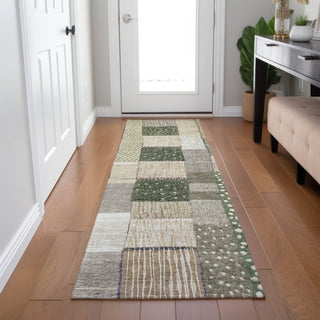 Piper Looms Chantille Geometric ACN1960 Olive Machine Washable Area Rug Runner Lifestyle Image Feature