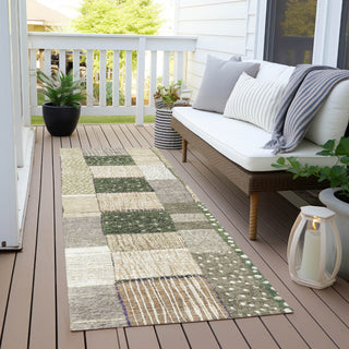 Piper Looms Chantille Geometric ACN1960 Olive Machine Washable Area Rug Runner Outdoor Lifestyle Image Feature