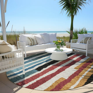 Piper Looms Chantille Stripes ACN1961 Black Machine Washable Area Rug Round Outdoor Lifestyle Image Feature