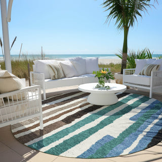 Piper Looms Chantille Stripes ACN1961 Brown Machine Washable Area Rug Round Outdoor Lifestyle Image Feature