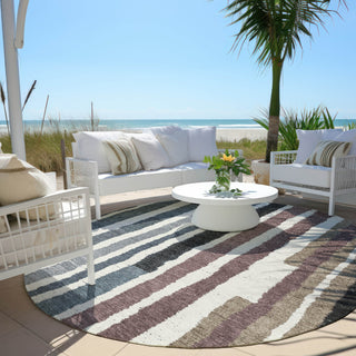 Piper Looms Chantille Stripes ACN1961 Denim Machine Washable Area Rug Round Outdoor Lifestyle Image Feature
