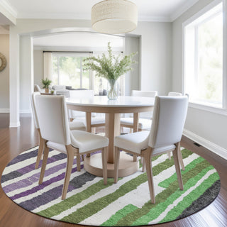 Piper Looms Chantille Stripes ACN1961 Gray Machine Washable Area Rug Round Lifestyle Image Feature