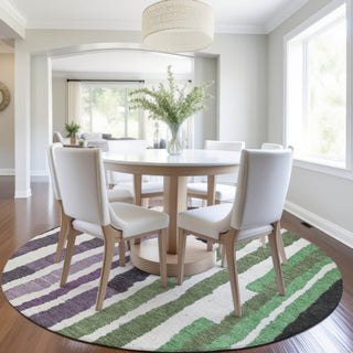 Piper Looms Chantille Stripes ACN1961 Purple Machine Washable Area Rug Round Lifestyle Image Feature