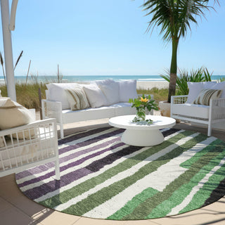 Piper Looms Chantille Stripes ACN1961 Purple Machine Washable Area Rug Round Outdoor Lifestyle Image Feature