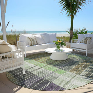 Piper Looms Chantille Stripes ACN1962 Aloe Machine Washable Area Rug Round Outdoor Lifestyle Image Feature