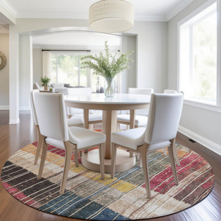 Piper Looms Chantille Stripes ACN1962 Beige Machine Washable Area Rug Round Lifestyle Image Feature