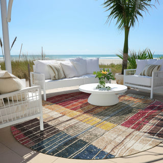 Piper Looms Chantille Stripes ACN1962 Beige Machine Washable Area Rug Round Outdoor Lifestyle Image Feature