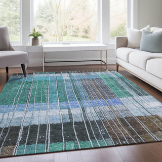 Piper Looms Chantille Stripes ACN1962 Teal Machine Washable Area Rug Lifestyle Image Feature