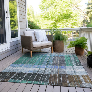 Piper Looms Chantille Stripes ACN1962 Teal Machine Washable Area Rug Outdoor Lifestyle Image Feature