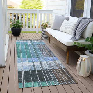 Piper Looms Chantille Stripes ACN1962 Teal Machine Washable Area Rug Runner Outdoor Lifestyle Image Feature