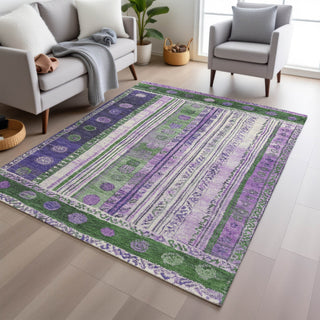 Piper Looms Chantille Stripes ACN1963 Green Machine Washable Area Rug Lifestyle Image Feature