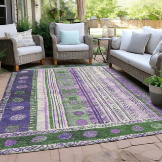 Piper Looms Chantille Stripes ACN1963 Green Machine Washable Area Rug Outdoor Lifestyle Image Feature
