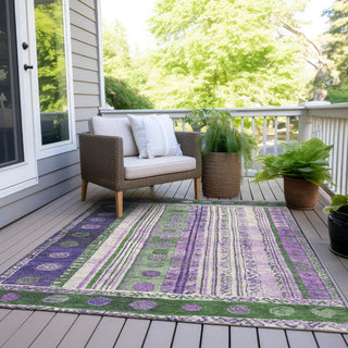 Piper Looms Chantille Stripes ACN1963 Green Machine Washable Area Rug Outdoor Lifestyle Image Feature