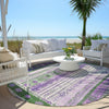 Piper Looms Chantille Stripes ACN1963 Green Machine Washable Area Rug Round Outdoor Lifestyle Image Feature
