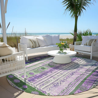 Piper Looms Chantille Stripes ACN1963 Green Machine Washable Area Rug Round Outdoor Lifestyle Image Feature