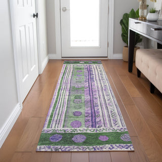 Piper Looms Chantille Stripes ACN1963 Green Machine Washable Area Rug Runner Lifestyle Image Feature