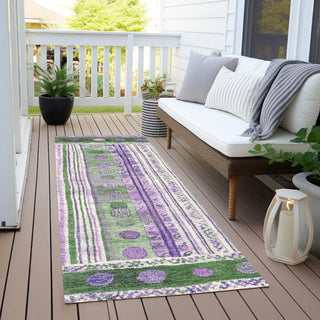 Piper Looms Chantille Stripes ACN1963 Green Machine Washable Area Rug Runner Outdoor Lifestyle Image Feature