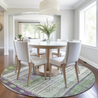 Piper Looms Chantille Stripes ACN1963 Purple Machine Washable Area Rug Round Lifestyle Image Feature