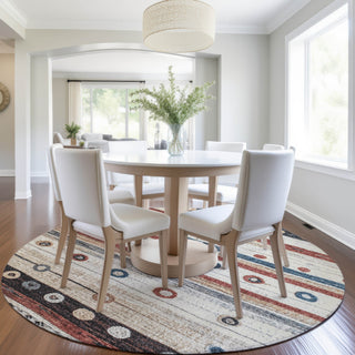 Piper Looms Chantille Stripes ACN1964 Beige Machine Washable Area Rug Round Lifestyle Image Feature