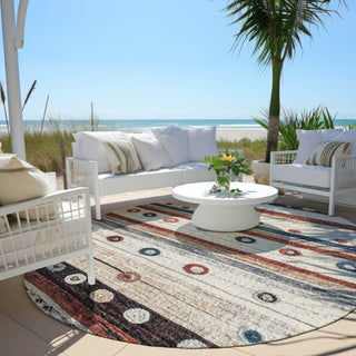 Piper Looms Chantille Stripes ACN1964 Beige Machine Washable Area Rug Round Outdoor Lifestyle Image Feature
